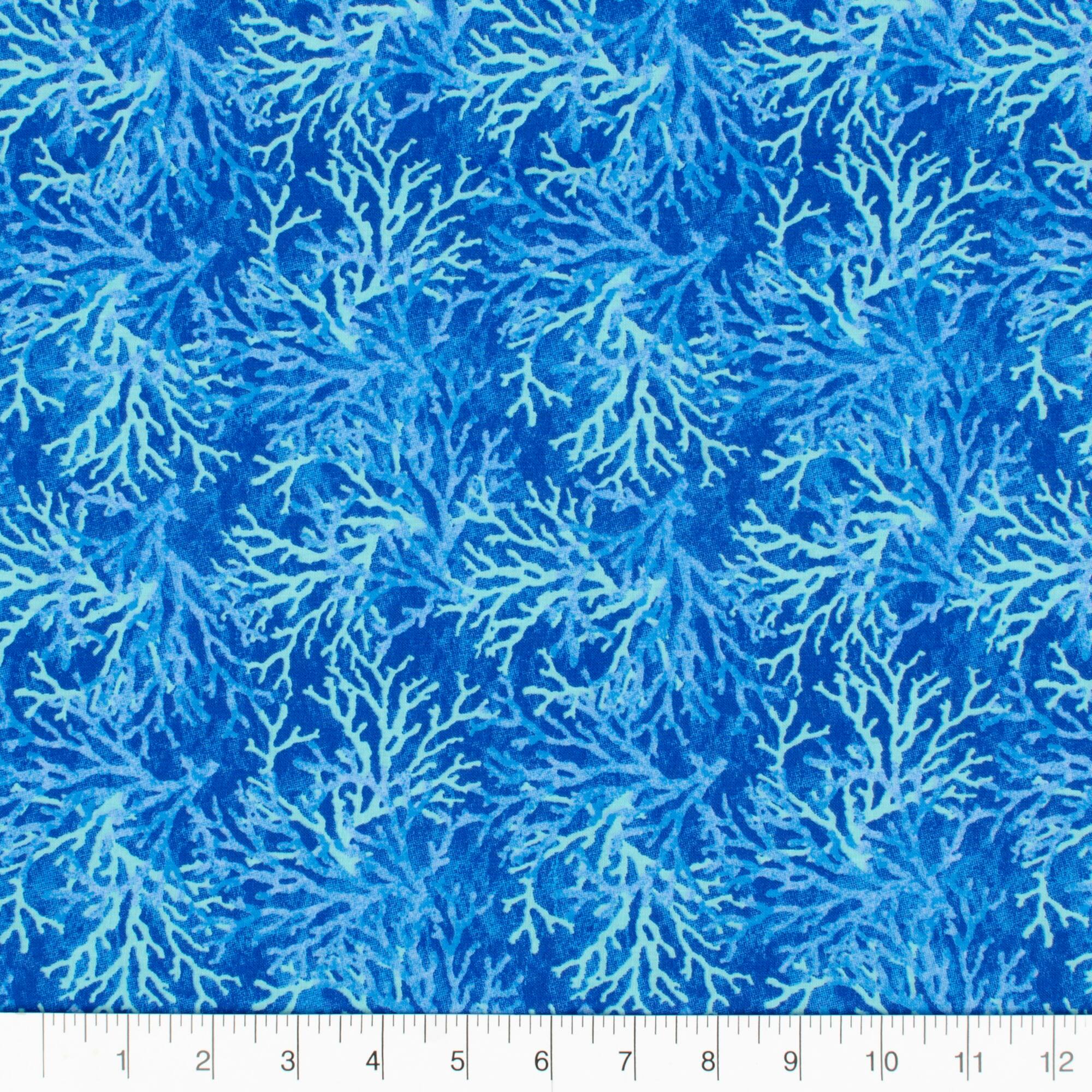Fabric Editions Coral Blue Novelty Cotton Fabric